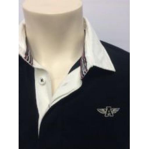 MENS EMBROIDERED 'FLYING A' RUGBY SHIRT, NAVY
