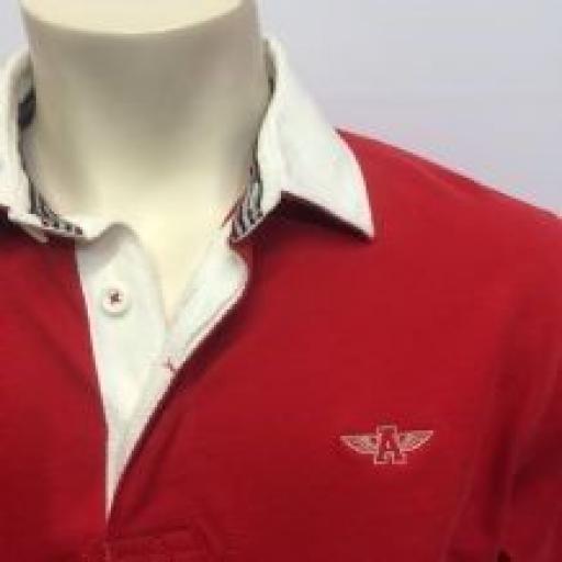 MENS EMBROIDERED 'FLYING A' RUGBY SHIRT, RED